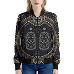 Vintage Gemini Zodiac Sign Print Women's Bomber Jacket