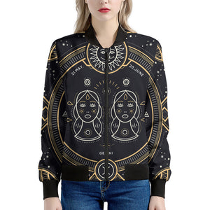 Vintage Gemini Zodiac Sign Print Women's Bomber Jacket