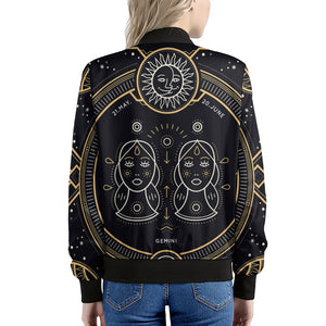 Vintage Gemini Zodiac Sign Print Women's Bomber Jacket