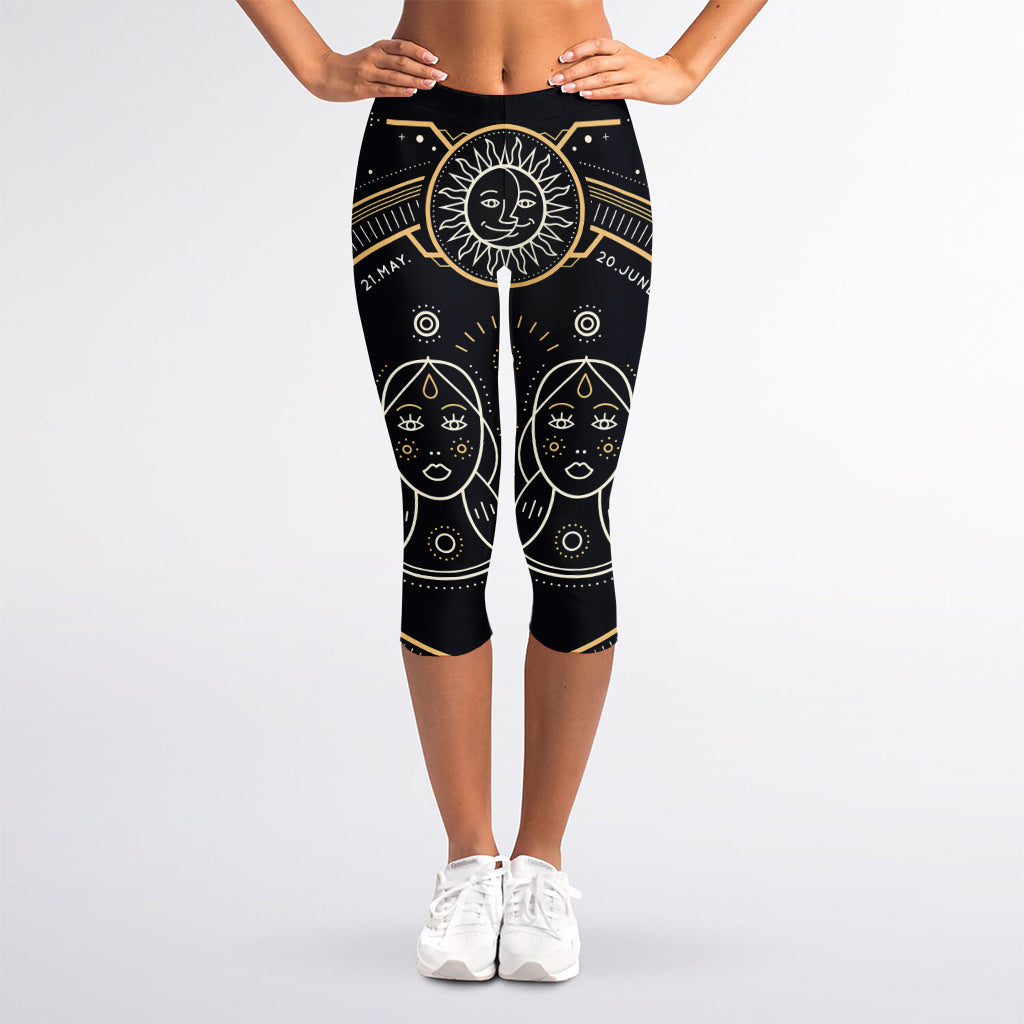 Vintage Gemini Zodiac Sign Print Women's Capri Leggings