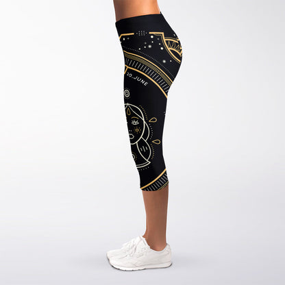 Vintage Gemini Zodiac Sign Print Women's Capri Leggings