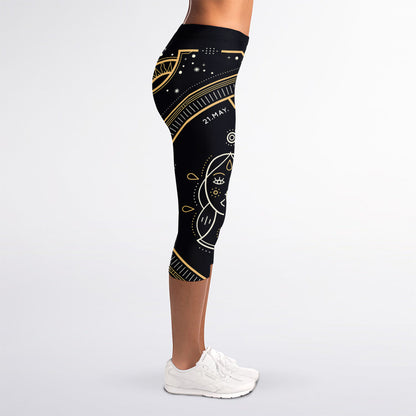 Vintage Gemini Zodiac Sign Print Women's Capri Leggings