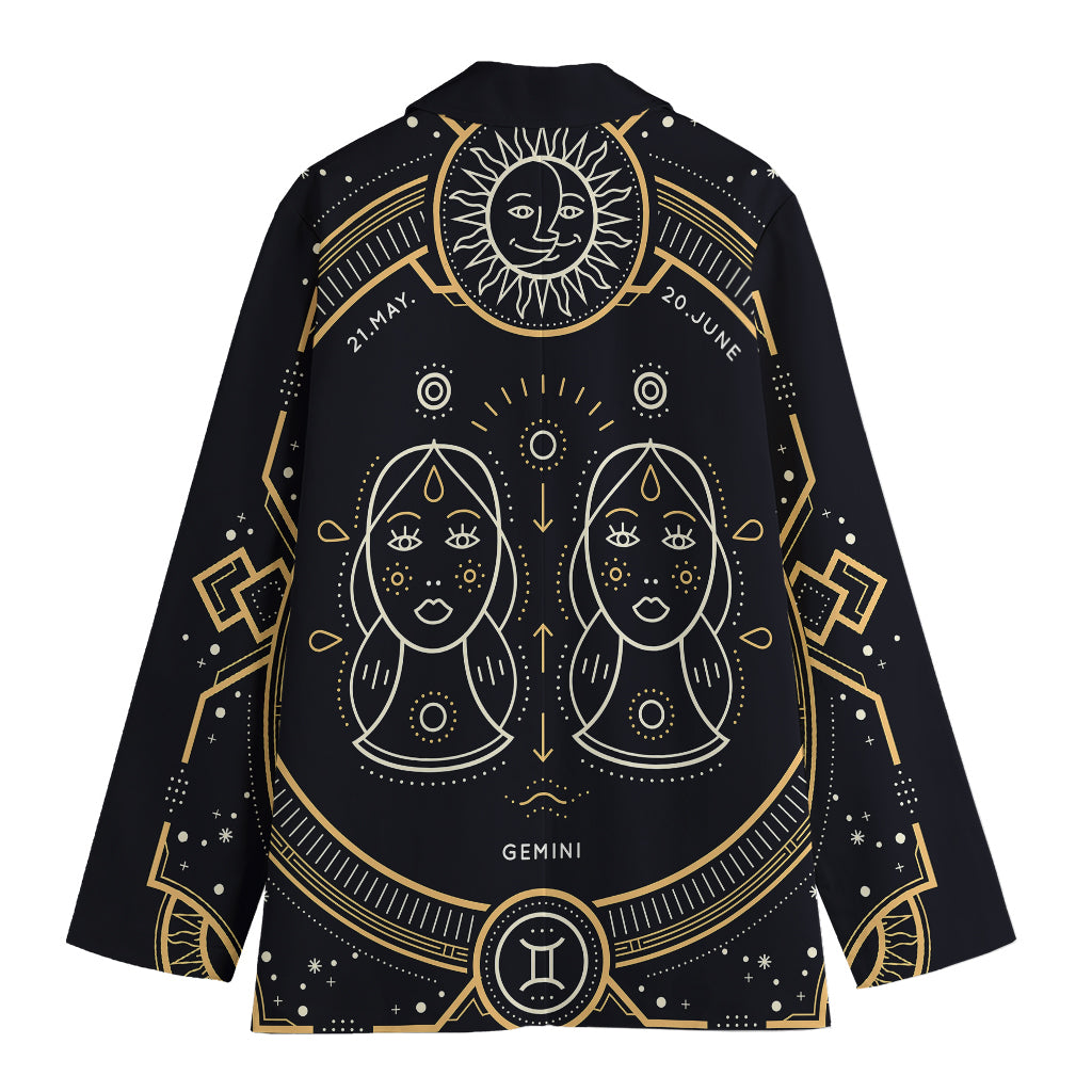 Vintage Gemini Zodiac Sign Print Women's Cotton Blazer