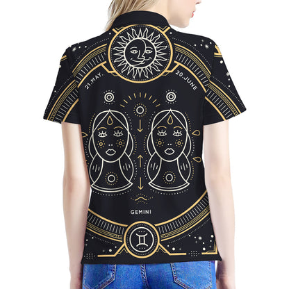 Vintage Gemini Zodiac Sign Print Women's Polo Shirt