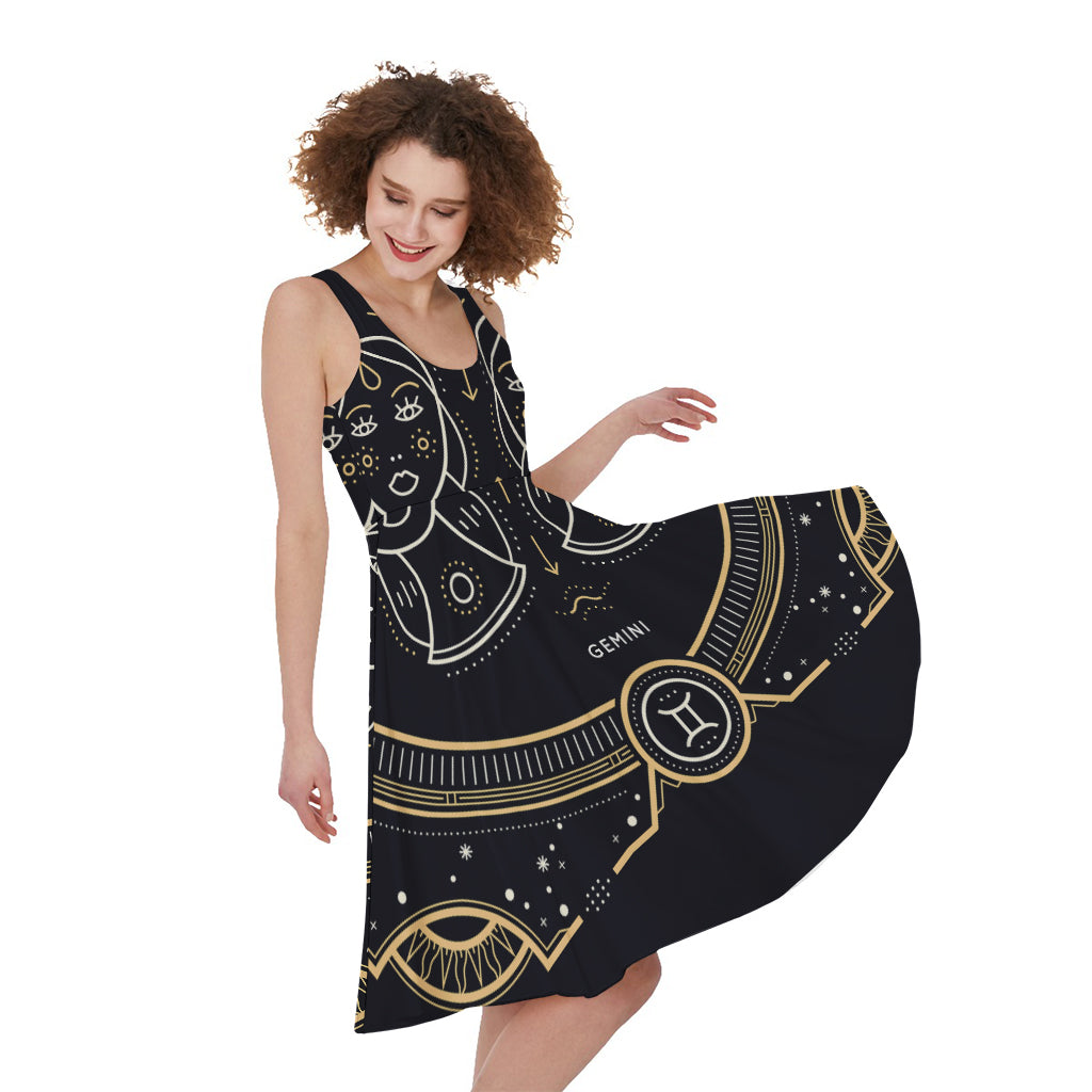 Vintage Gemini Zodiac Sign Print Women's Sleeveless Dress