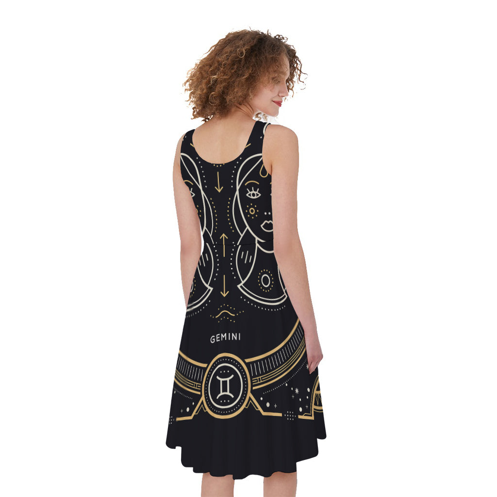 Vintage Gemini Zodiac Sign Print Women's Sleeveless Dress