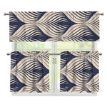 Vintage Geometric Leaf Pattern Print 3 Piece Kitchen Curtains