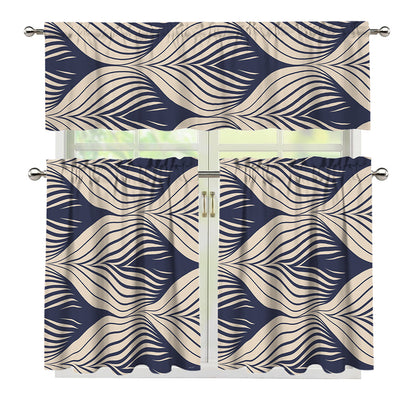 Vintage Geometric Leaf Pattern Print 3 Piece Kitchen Curtains