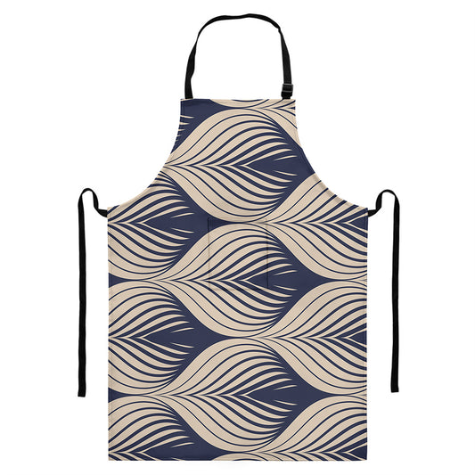 Vintage Geometric Leaf Pattern Print Bib Apron With Pocket