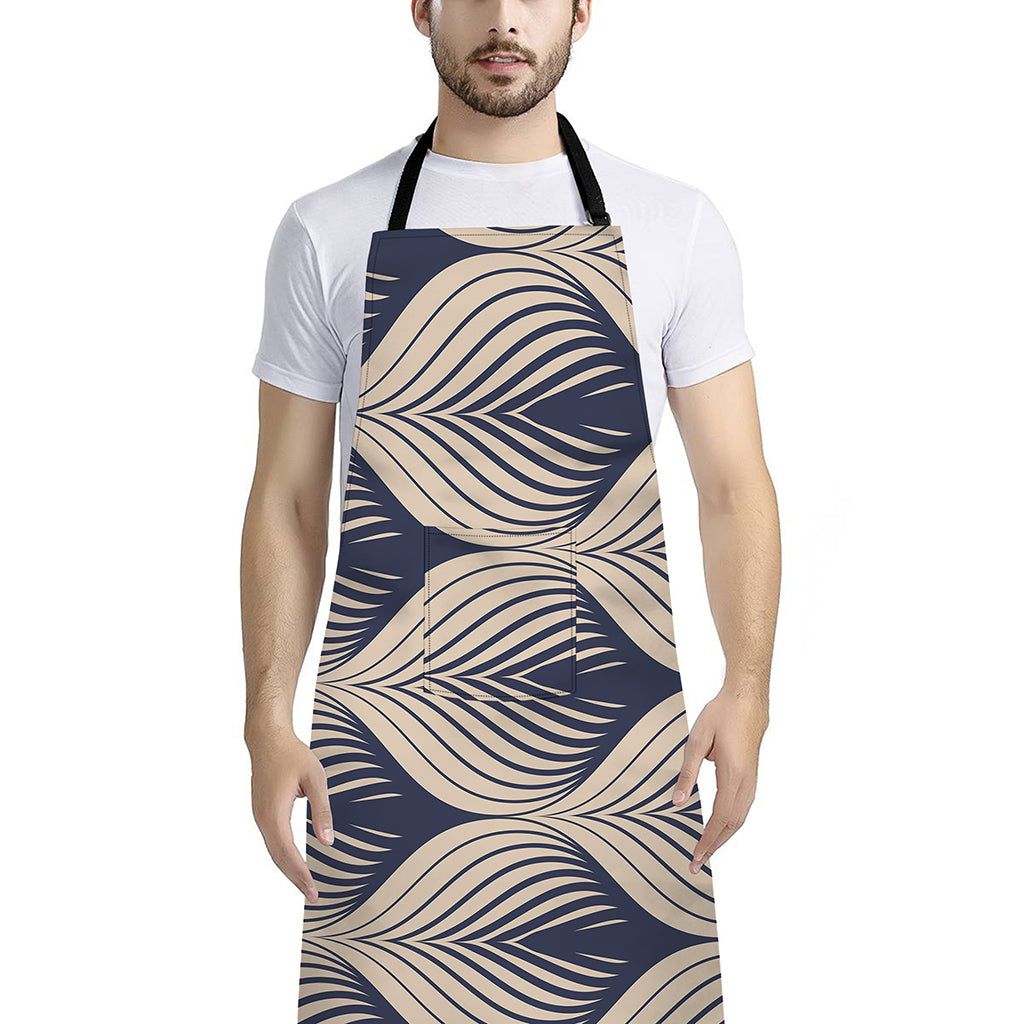Vintage Geometric Leaf Pattern Print Bib Apron With Pocket