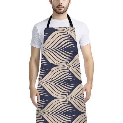 Vintage Geometric Leaf Pattern Print Bib Apron With Pocket