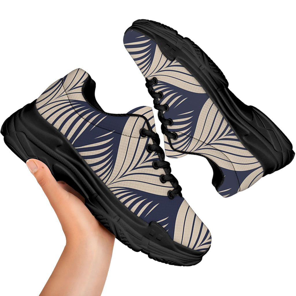 Vintage Geometric Leaf Pattern Print Black Chunky Shoes