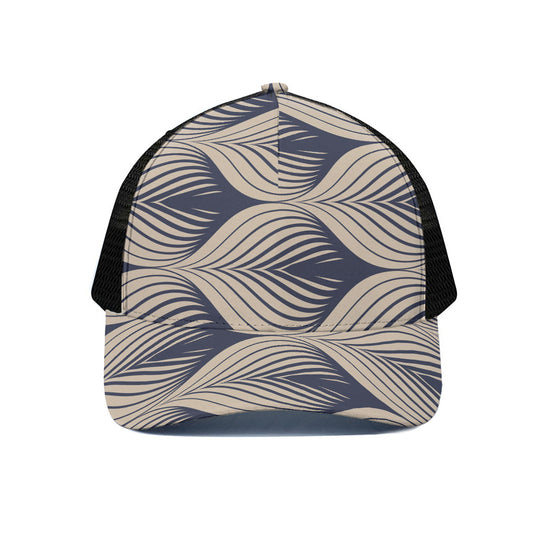 Vintage Geometric Leaf Pattern Print Black Mesh Trucker Cap
