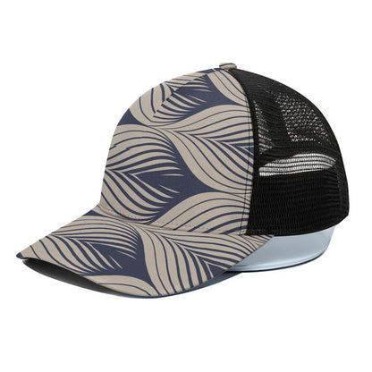 Vintage Geometric Leaf Pattern Print Black Mesh Trucker Cap