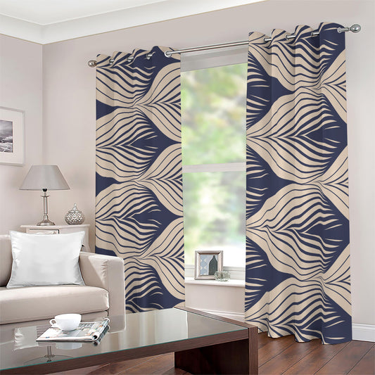 Vintage Geometric Leaf Pattern Print Blackout Grommet Curtains