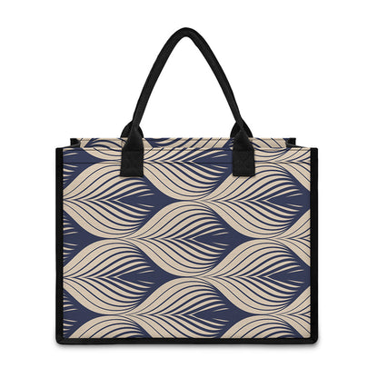 Vintage Geometric Leaf Pattern Print Canvas Tote Bag
