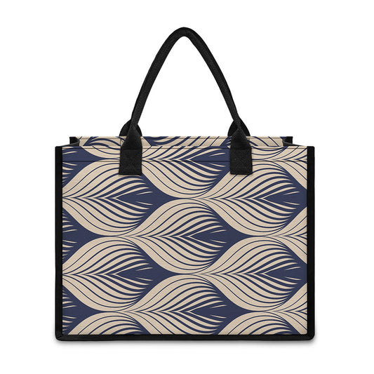 Vintage Geometric Leaf Pattern Print Canvas Tote Bag