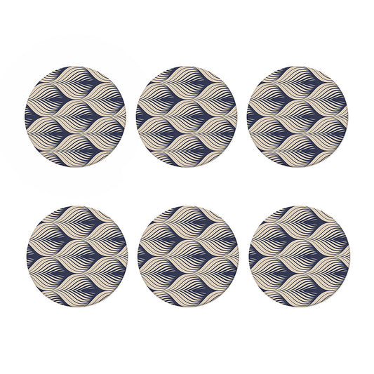 Vintage Geometric Leaf Pattern Print Coaster Set