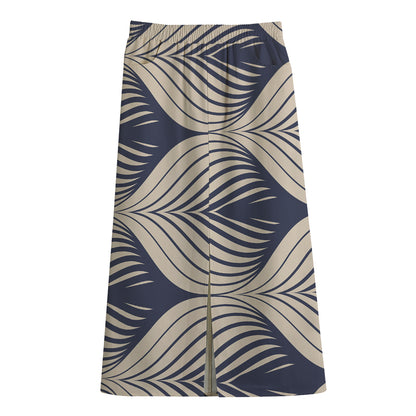 Vintage Geometric Leaf Pattern Print Cotton Front Slit Maxi Skirt