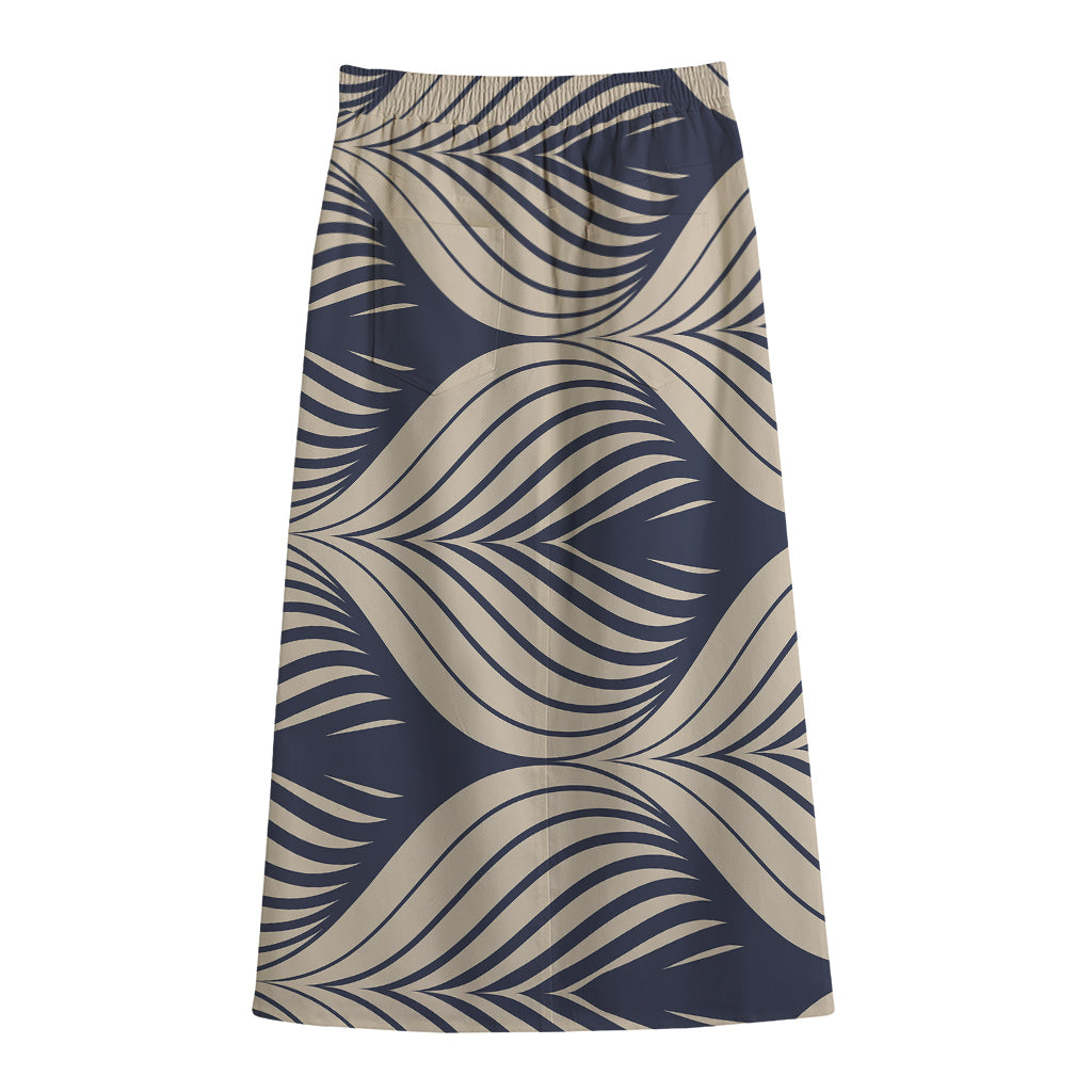 Vintage Geometric Leaf Pattern Print Cotton Front Slit Maxi Skirt