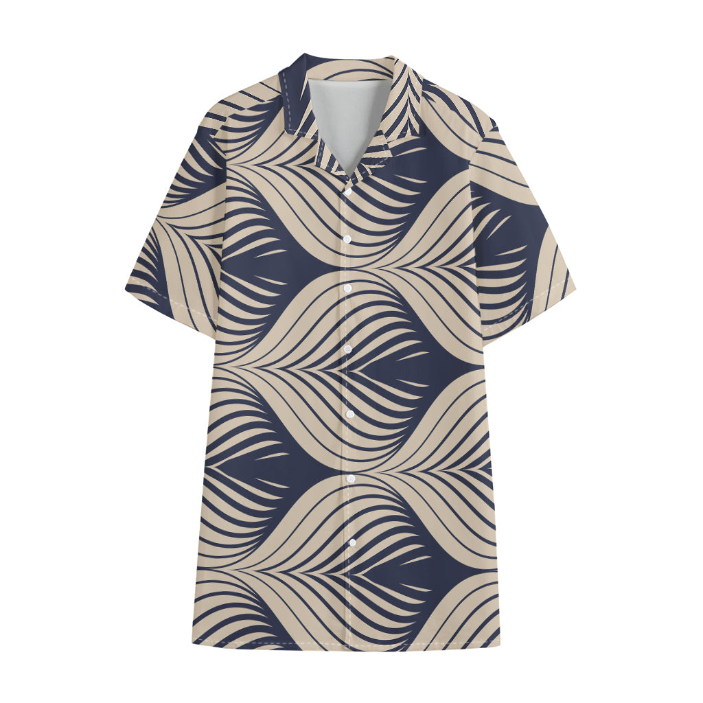 Vintage Geometric Leaf Pattern Print Cotton Hawaiian Shirt
