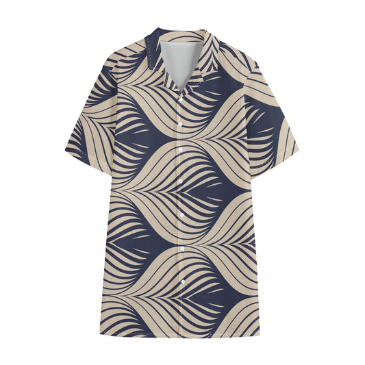 Vintage Geometric Leaf Pattern Print Cotton Hawaiian Shirt