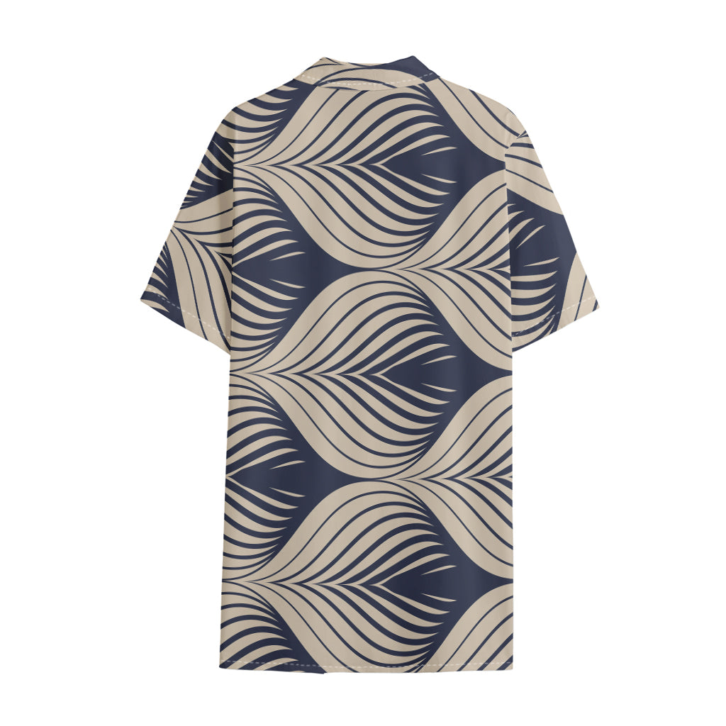 Vintage Geometric Leaf Pattern Print Cotton Hawaiian Shirt