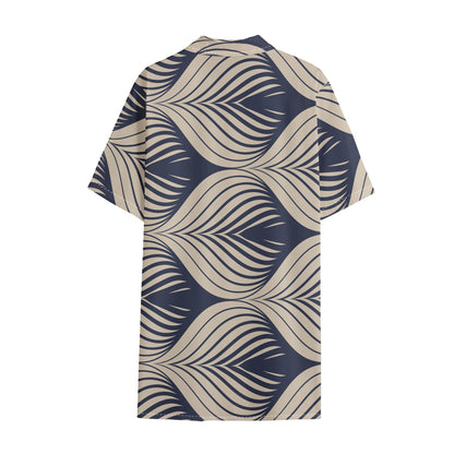Vintage Geometric Leaf Pattern Print Cotton Hawaiian Shirt