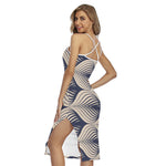 Vintage Geometric Leaf Pattern Print Cross Back Cami Dress