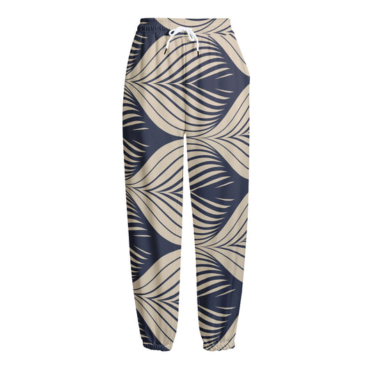 Vintage Geometric Leaf Pattern Print Fleece Lined Knit Pants