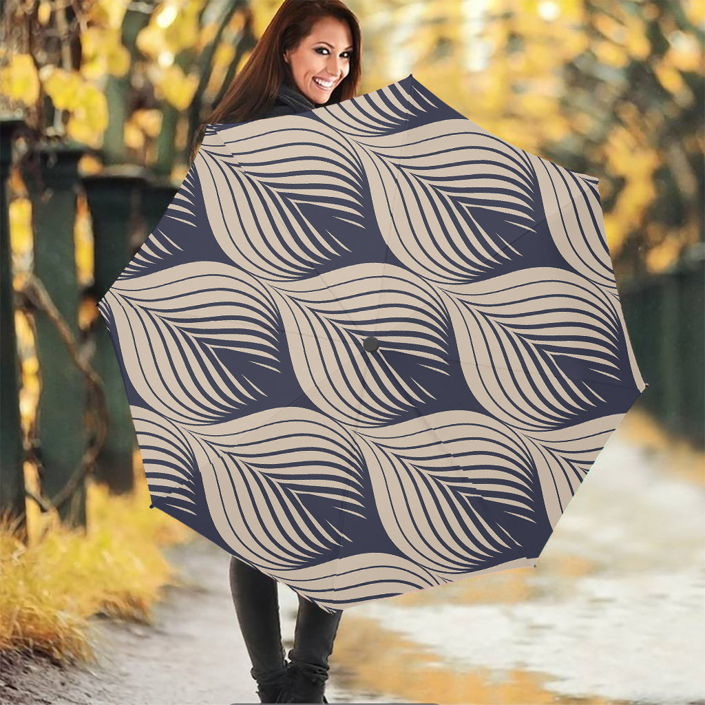 Vintage Geometric Leaf Pattern Print Foldable Umbrella