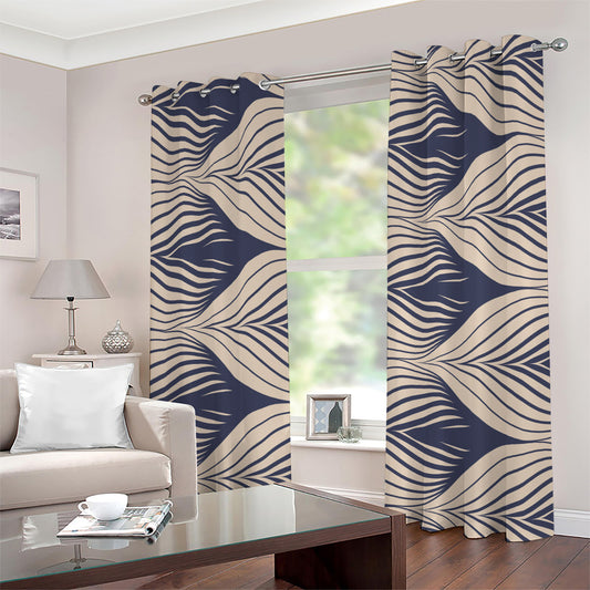 Vintage Geometric Leaf Pattern Print Grommet Curtains