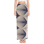 Vintage Geometric Leaf Pattern Print High Slit Maxi Skirt