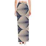 Vintage Geometric Leaf Pattern Print High Slit Maxi Skirt
