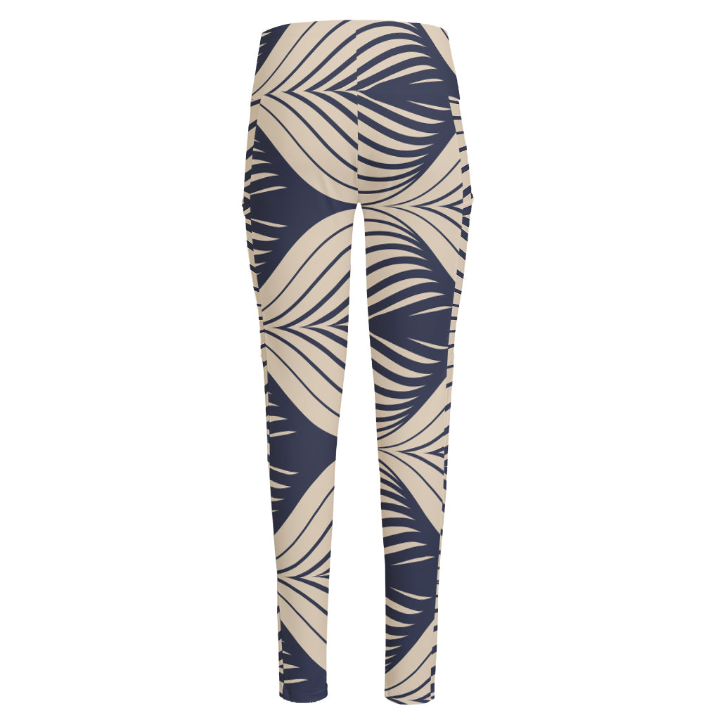 Vintage Geometric Leaf Pattern Print High-Waisted Pocket Leggings