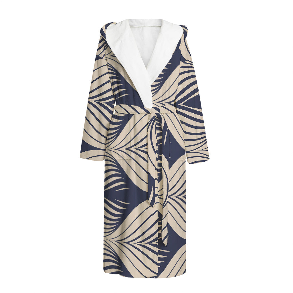 Vintage Geometric Leaf Pattern Print Hooded Bathrobe
