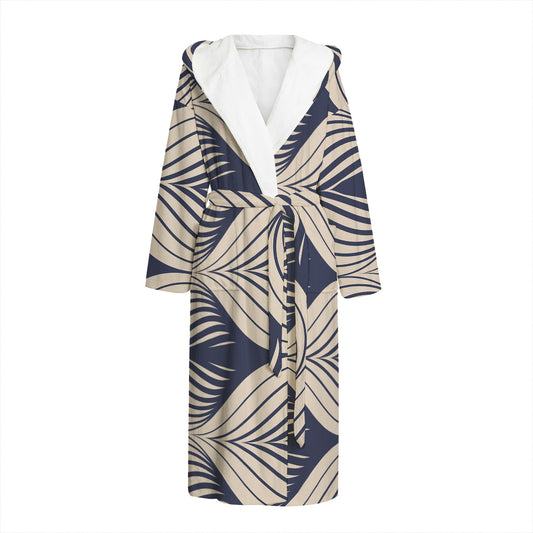 Vintage Geometric Leaf Pattern Print Hooded Bathrobe