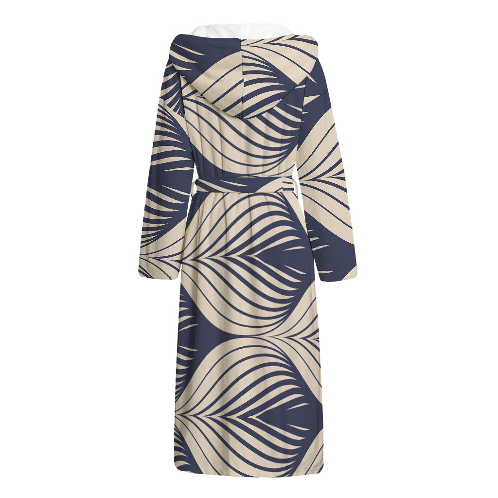 Vintage Geometric Leaf Pattern Print Hooded Bathrobe