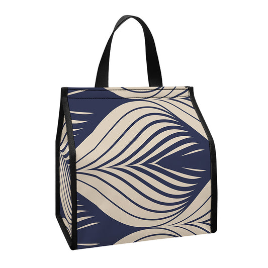 Vintage Geometric Leaf Pattern Print Insulated Lunch Tote
