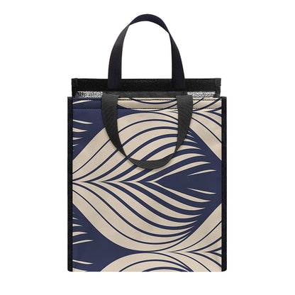 Vintage Geometric Leaf Pattern Print Insulated Lunch Tote