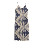 Vintage Geometric Leaf Pattern Print Jersey Midi Cami Dress