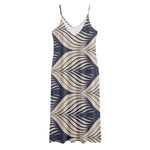 Vintage Geometric Leaf Pattern Print Jersey Midi Cami Dress