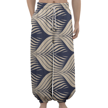 Vintage Geometric Leaf Pattern Print Lantern Pants