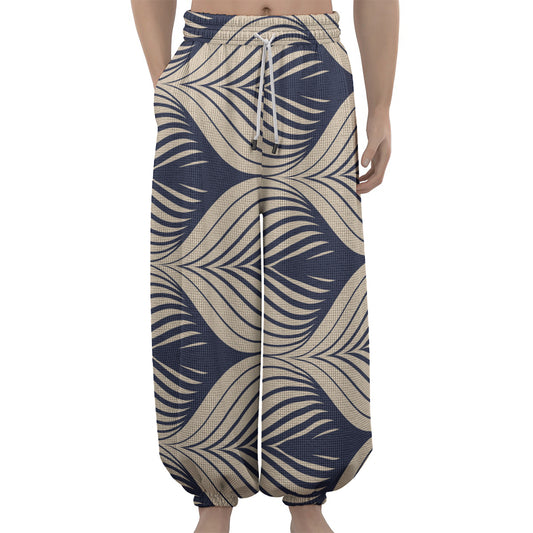 Vintage Geometric Leaf Pattern Print Lantern Pants