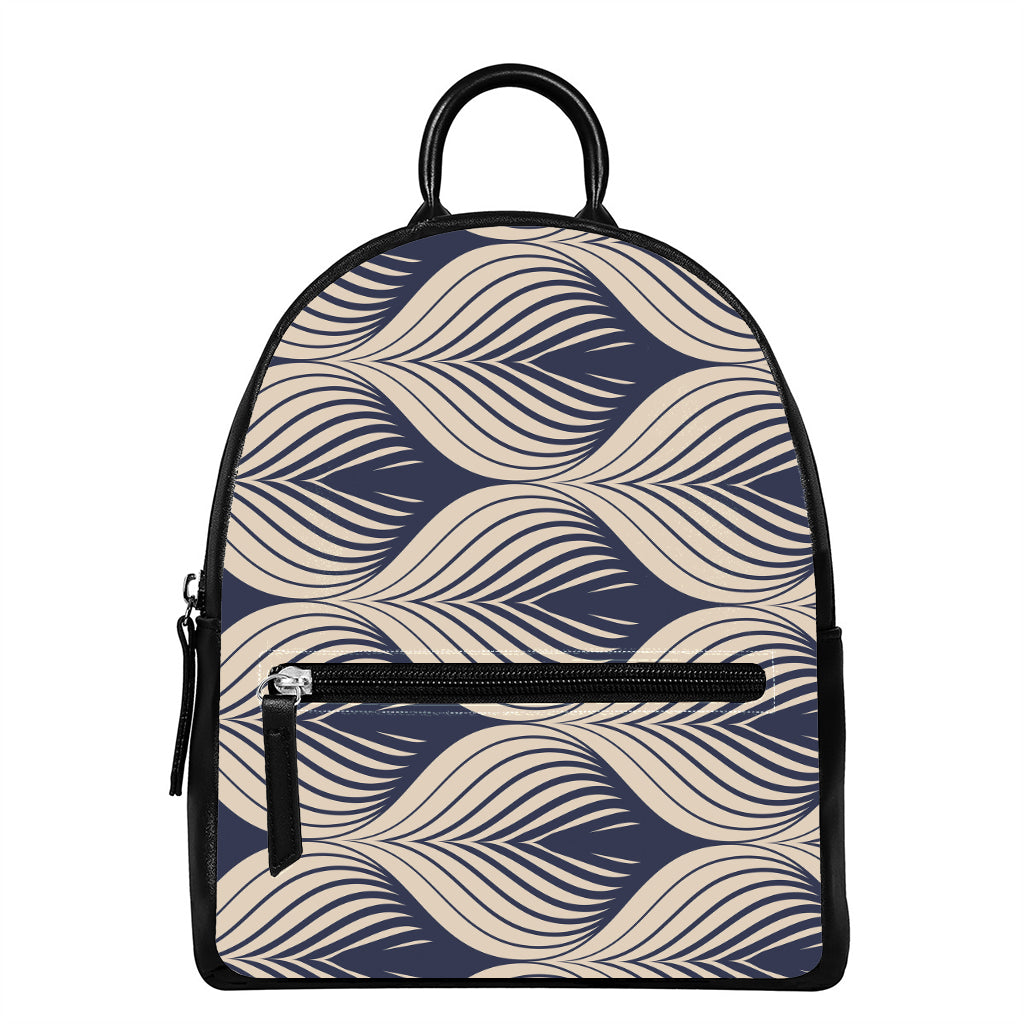 Vintage Geometric Leaf Pattern Print Leather Backpack
