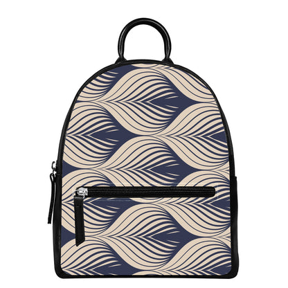Vintage Geometric Leaf Pattern Print Leather Backpack