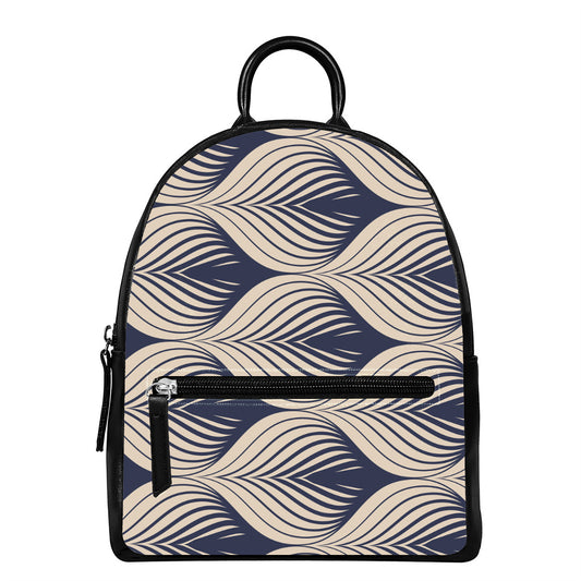 Vintage Geometric Leaf Pattern Print Leather Backpack