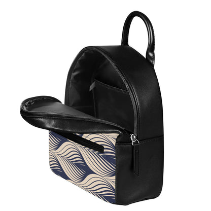 Vintage Geometric Leaf Pattern Print Leather Backpack