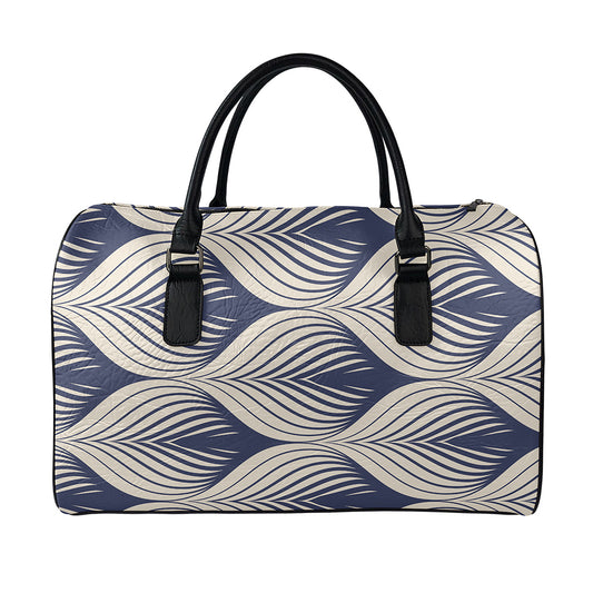 Vintage Geometric Leaf Pattern Print Leather Duffle Bag
