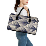 Vintage Geometric Leaf Pattern Print Leather Duffle Bag